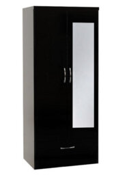 Seconique Nevada Mirrored 2 Door 1 Drawer Robe In Black Gloss Finish - thumbnail 1