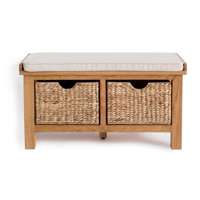 Surrey Oak Hallway Storage Bench With Baskets - Fully Assembled By Roseland Furniture - image 1