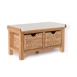 Surrey Oak Hallway Storage Bench With Baskets - Fully Assembled By Roseland Furniture - thumbnail 4