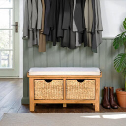 Surrey Oak Hallway Storage Bench With Baskets - Fully Assembled By Roseland Furniture - thumbnail 2