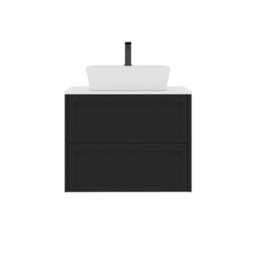 Royal Bathrooms Royal Bathroom Elmore 700mm Matt Nocturne Black Wall Mounted Bathroom Vanity Unit 2 Drawer Plain White Worktop With Cube Basin - thumbnail 7