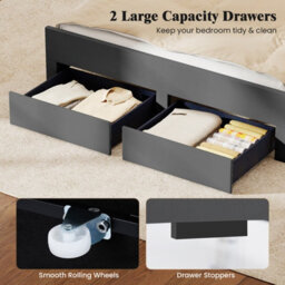 Costway King Size Bed Frame With Led Lights Dutch Velvet Bed With 2 Storage Drawers-Grey - thumbnail 7