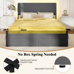 Costway King Size Bed Frame With Led Lights Dutch Velvet Bed With 2 Storage Drawers-Grey - thumbnail 9