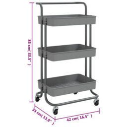 Vidaxl 3-Tier Kitchen Trolley Grey 42X35X85 Cm Iron And Abs Kitchen Trolleys - thumbnail 3