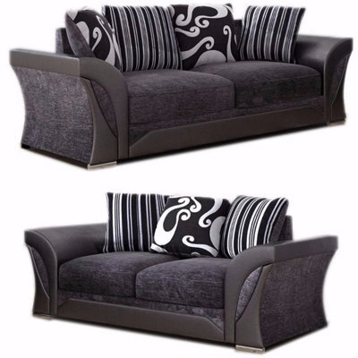 Furnishings For Less UK Lisbon Black And Grey Fabric Sofa Suite 3 Seater And 2 Seater - image 1