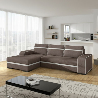 Finn Living Room Corner Sofa Bed With Sinuous Spring Wooden Frame Legs Storage Container 285X165X90Cm Brown And White Left - image 1