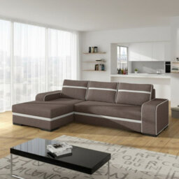 Finn Living Room Corner Sofa Bed With Sinuous Spring Wooden Frame Legs Storage Container 285X165X90Cm Brown And White Left