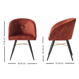 Life Interiors Set Of 2 Red Vittorio Velvet Dining Chairs With Black Metal Legs, Quilted Design Modern Accent Chair - thumbnail 6