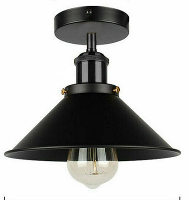 Vintage Ceiling Light Semi-Flush Mount With E27 Fitting 22Cm Conical Lampshade Ceiling Light Fixture Black With Bulb - image 1
