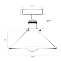 Vintage Ceiling Light Semi-Flush Mount With E27 Fitting 22Cm Conical Lampshade Ceiling Light Fixture Black With Bulb - thumbnail 3
