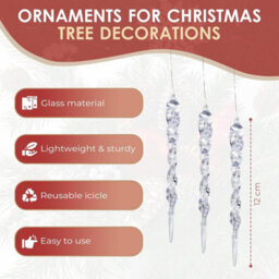 Festive Fix Icicle Christmas Tree Decorations 10 Pack 12Cm Glitter Twisted Baubles Hanging Ornaments For Xmas Tree Wedding Party Home Decor - thumbnail 4