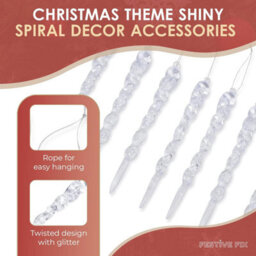 Festive Fix Icicle Christmas Tree Decorations 10 Pack 12Cm Glitter Twisted Baubles Hanging Ornaments For Xmas Tree Wedding Party Home Decor - thumbnail 6