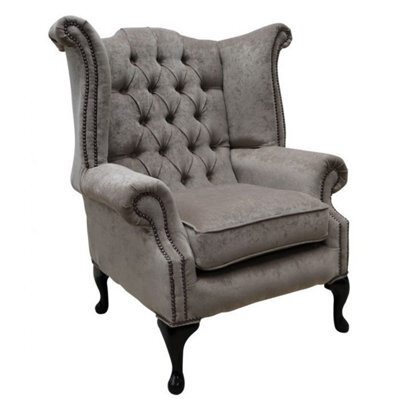 Chesterfield High Back Wing Chair Pimlico Mink Fabric Bespoke In Queen Anne Style - image 1