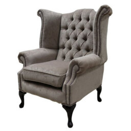 Chesterfield High Back Wing Chair Pimlico Mink Fabric Bespoke In Queen Anne Style - thumbnail 2