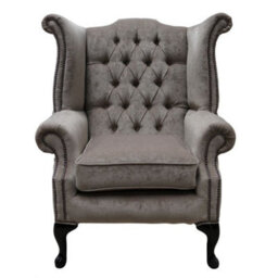 Chesterfield High Back Wing Chair Pimlico Mink Fabric Bespoke In Queen Anne Style - thumbnail 3