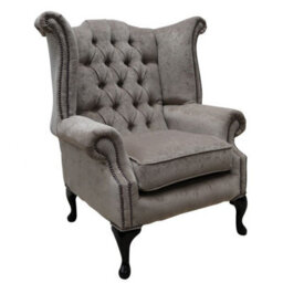 Chesterfield High Back Wing Chair Pimlico Mink Fabric Bespoke In Queen Anne Style - thumbnail 1