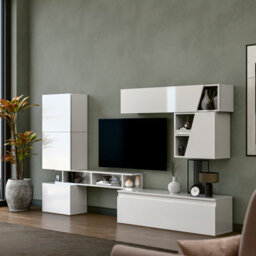 Decorotika Bucharest Moduler Modern Tv Unit Wall Mount Customizable Layout High Gloss White - thumbnail 3
