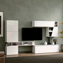 Decorotika Bucharest Moduler Modern Tv Unit Wall Mount Customizable Layout High Gloss White - thumbnail 2