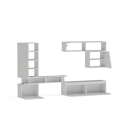 Decorotika Bucharest Moduler Modern Tv Unit Wall Mount Customizable Layout High Gloss White - thumbnail 5