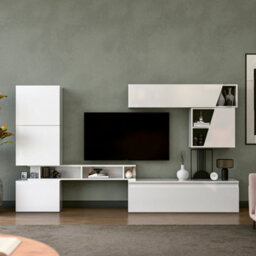 Decorotika Bucharest Moduler Modern Tv Unit Wall Mount Customizable Layout High Gloss White - thumbnail 1