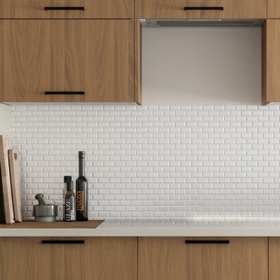 GoodHome Trentie White Polished Gloss Flat Ceramic Mosaic Tile Sheet, (L)300mm (W)300mm - image 1
