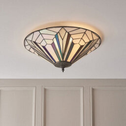 Tiffany Glass Semi-Flush Ceiling Light - Art Deco Round Inverted Shade - I00033 - thumbnail 4