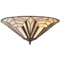 Tiffany Glass Semi-Flush Ceiling Light - Art Deco Round Inverted Shade - I00033 - thumbnail 1
