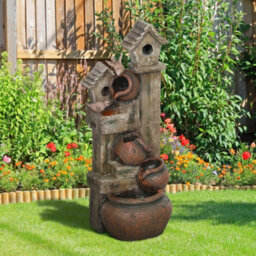 Outsunny 2-In-1 Waterfall Fountain With Birdhouse, Resin Outdoor Fountain - thumbnail 8
