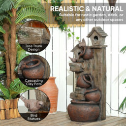 Outsunny 2-In-1 Waterfall Fountain With Birdhouse, Resin Outdoor Fountain - thumbnail 7