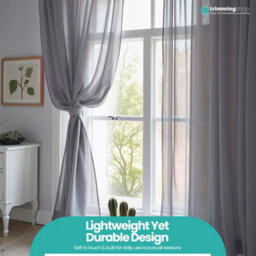"Neel Blue Voile Curtains Slot Top, 2 Curtains, Grey - 56"" Width X 81"" Drop" - thumbnail 9