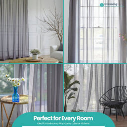"Neel Blue Voile Curtains Slot Top, 2 Curtains, Grey - 56"" Width X 81"" Drop" - thumbnail 8