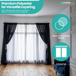 "Neel Blue Voile Curtains Slot Top, 2 Curtains, Grey - 56"" Width X 81"" Drop" - thumbnail 5