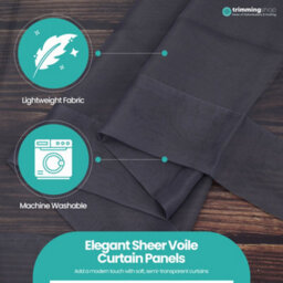 "Neel Blue Voile Curtains Slot Top, 2 Curtains, Grey - 56"" Width X 81"" Drop" - thumbnail 4