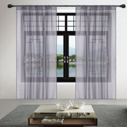 "Neel Blue Voile Curtains Slot Top, 2 Curtains, Grey - 56"" Width X 81"" Drop"