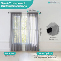 "Neel Blue Voile Curtains Slot Top, 2 Curtains, Grey - 56"" Width X 81"" Drop" - thumbnail 2