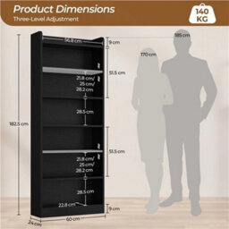 Open 7-Layer Bookshelf Simple Tall Bookcase With Top Open Compartment Black - thumbnail 2