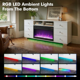 Fenchilin White Electric Fireplace Tv Stand 140Cm, 13 Flame Colours + Rgb Base Led Lights, 6 Drawer Storage Entertainment Unit - thumbnail 4