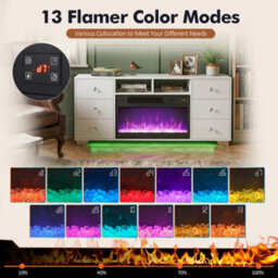 Fenchilin White Electric Fireplace Tv Stand 140Cm, 13 Flame Colours + Rgb Base Led Lights, 6 Drawer Storage Entertainment Unit - thumbnail 3