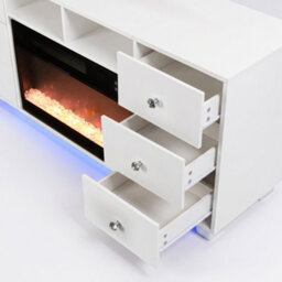 Fenchilin White Electric Fireplace Tv Stand 140Cm, 13 Flame Colours + Rgb Base Led Lights, 6 Drawer Storage Entertainment Unit - thumbnail 8