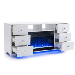 Fenchilin White Electric Fireplace Tv Stand 140Cm, 13 Flame Colours + Rgb Base Led Lights, 6 Drawer Storage Entertainment Unit - thumbnail 7