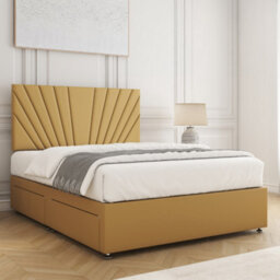 Bsspoke Maria Divan Bed Set Mustard Plush Velvet With 24Inch Headboard & Mattress No Drawers In Double King 3Ft 4Ft 6Ft - thumbnail 2