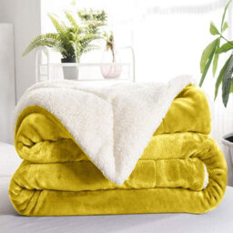 Ameha Sherpa Fleece Blanket Super King Ochre 230X270Cm Reversible Throw For Sofa, Bed & Travel - thumbnail 5