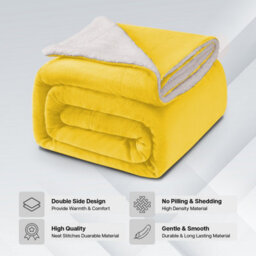 Ameha Sherpa Fleece Blanket Super King Ochre 230X270Cm Reversible Throw For Sofa, Bed & Travel - thumbnail 2