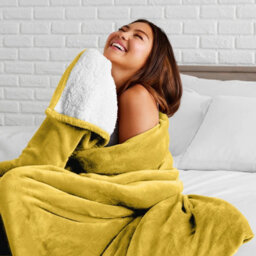 Ameha Sherpa Fleece Blanket Super King Ochre 230X270Cm Reversible Throw For Sofa, Bed & Travel - thumbnail 3