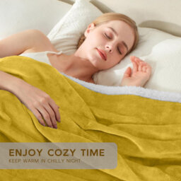 Ameha Sherpa Fleece Blanket Super King Ochre 230X270Cm Reversible Throw For Sofa, Bed & Travel - thumbnail 9