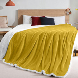 Ameha Sherpa Fleece Blanket Super King Ochre 230X270Cm Reversible Throw For Sofa, Bed & Travel - thumbnail 8