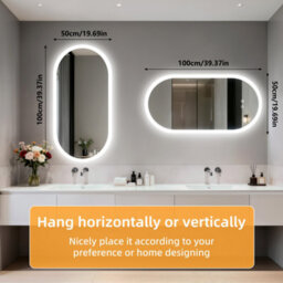 Luvodi 500X1000mm Oval Led Bathroom Mirror Anti-Fog Dimmable Backlit Vanity Mirrors With 2 Buttons - thumbnail 8