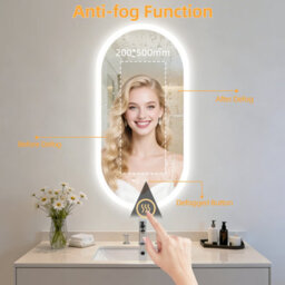 Luvodi 500X1000mm Oval Led Bathroom Mirror Anti-Fog Dimmable Backlit Vanity Mirrors With 2 Buttons - thumbnail 6