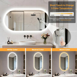Luvodi 500X1000mm Oval Led Bathroom Mirror Anti-Fog Dimmable Backlit Vanity Mirrors With 2 Buttons - thumbnail 4