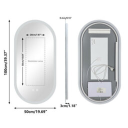 Luvodi 500X1000mm Oval Led Bathroom Mirror Anti-Fog Dimmable Backlit Vanity Mirrors With 2 Buttons - thumbnail 2